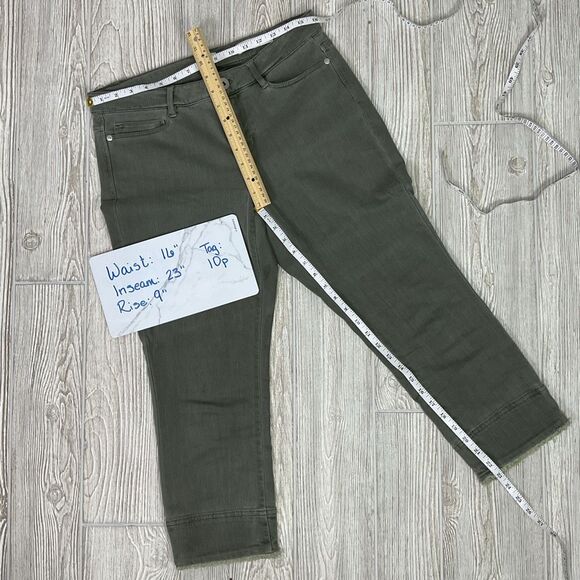 J. Jill Authentic Fit Cropped Jeans Women’s Size 10p Frayed Hem Olive Green - Picture 9 of 10